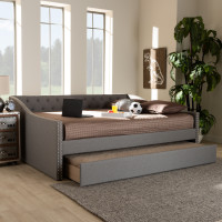 Baxton Studio CF9046-Light Grey-Daybed-Q/T Haylie Modern and Contemporary Light Grey Fabric Upholstered Queen Size Daybed with Roll-Out Trundle Bed